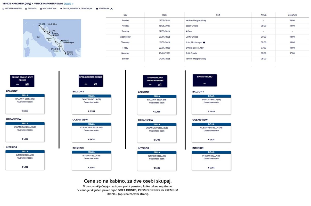 KRIŽARJENJA MSC - POSEBNA POMLADNA PONUDBA (SPRING PROMO) - INDIVIDUALNI ODHODI