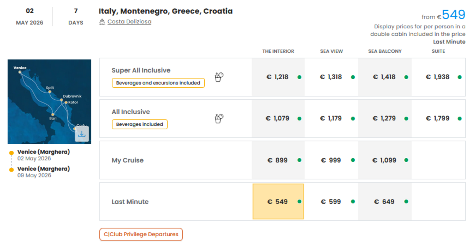 COSTA - LAST MINUTE na dan 27.03.2026
