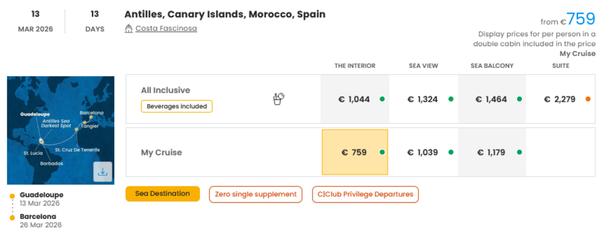COSTA - ZA SAMSKE - INDIVIDUALNI ODHOD